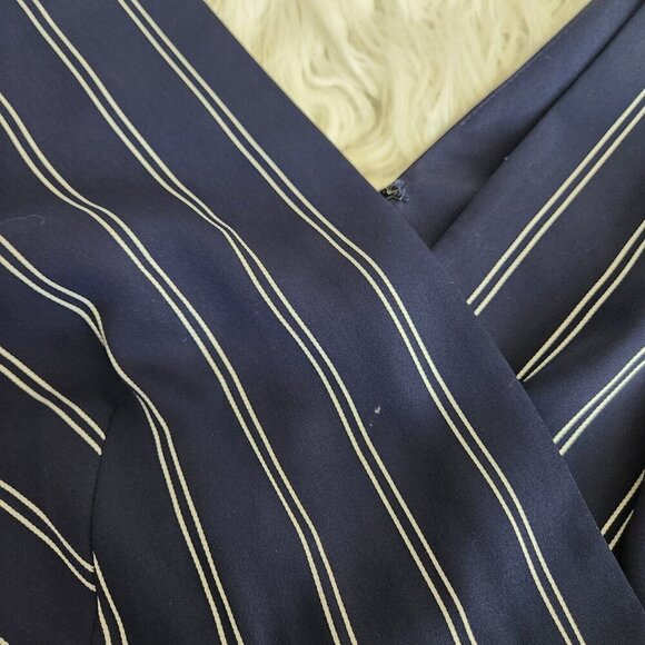 Antonio Melani Sleeveless Dress size 4 Navy Blue White Stripe Belted V Neck - Picture 11 of 12
